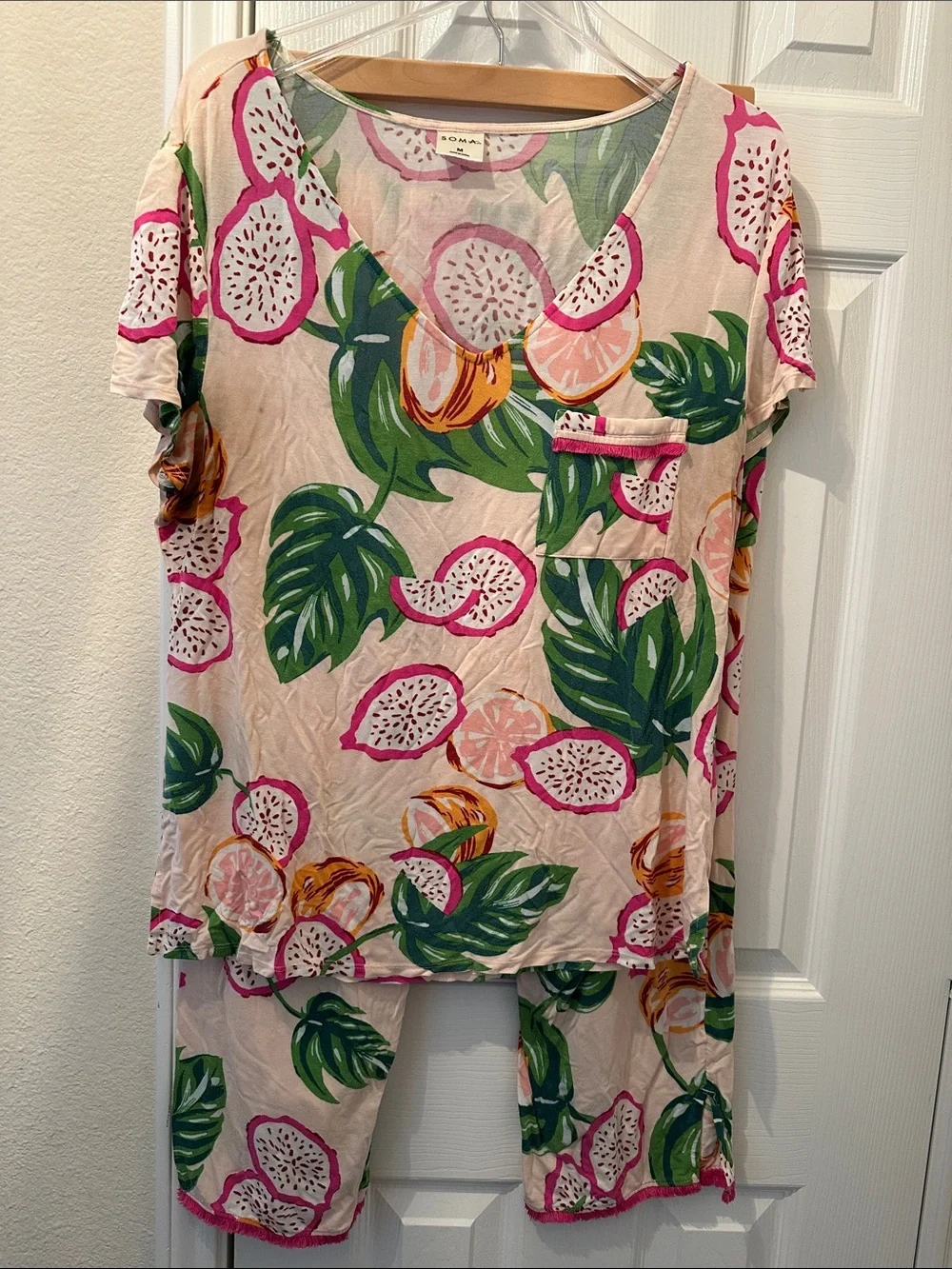 Soma Cream Pink Tropical Fruit Short Sleeve Pajama Set